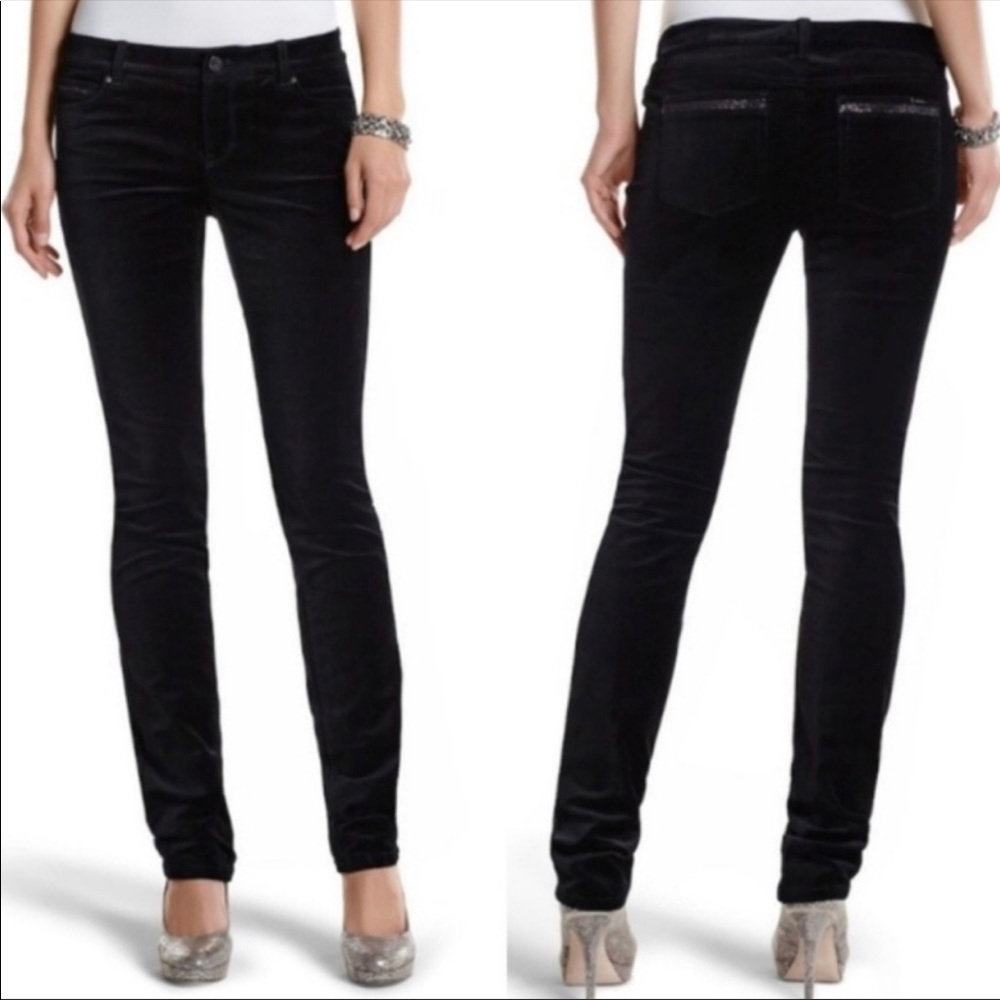 WHBM Black Velvet Slim Leg Noir Jeans Pants 2R